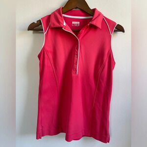 Slazenger Sleeveless Polo Shirt, Pink with White Trim, Women's Medium